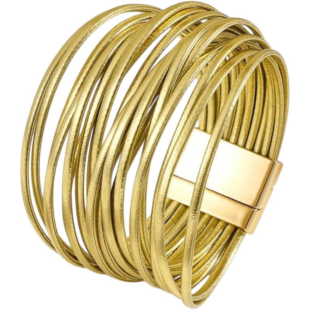 Gold Stacked Multi Strand Bracelet Magnetic Closure Layered Boho Gift For Her
